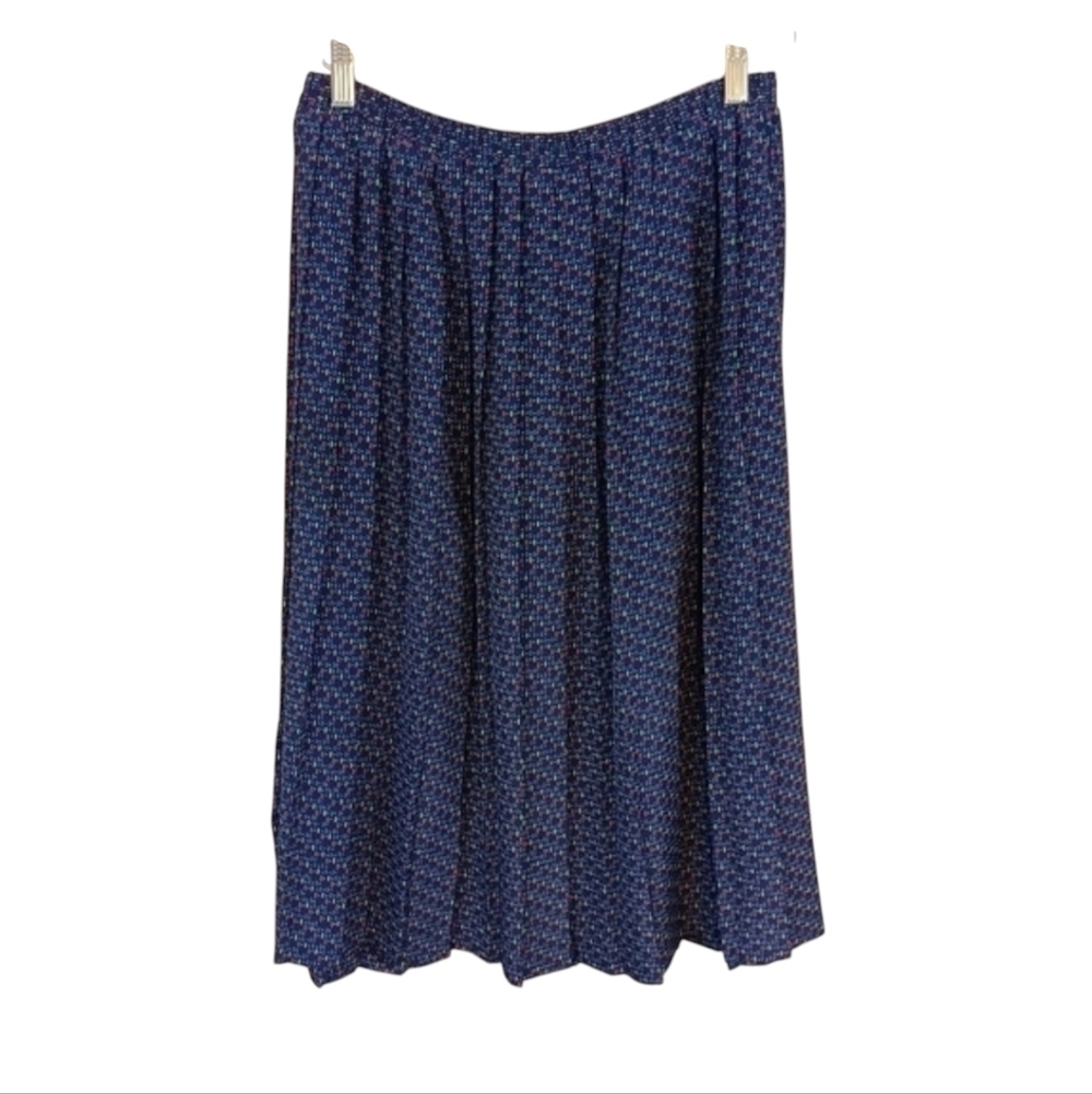 Vintage 80s Leslie Fay Petites Women's Blue Abstract Midi Skirt size 12P
